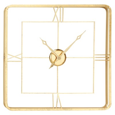 35.5" x 35.5" Extra Large Square Wall Clock with Roman Numerals Gold - Olivia & May