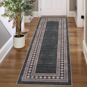 Modern Washable Area Rugs, Geometric Accent Carpet with Non-Slip Backing, Soft Low Pile Throw Rug Contemporary Bordered for Living Room Office - 1 of 4