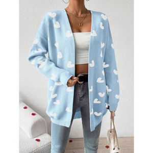 Heart Cardigan Sweater for Women Oversized Valentine Cardigan Cute Love Print Open Front Knit Sweaters Coat with Pockets - 1 of 4