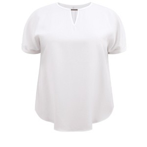 Women's Plus Size Keyhole Neck Metal Trim Folded Cuff Short Sleeve Dressy Casual Blouses - GRACE & GRANDEUR - 1 of 4