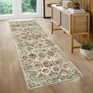 Vintage Oriental Printed Distressed Rug Washable Thin Low Pile Area Rugs for Living Room Indoor Retro Non Slip Soft Carpet for Bedroom - 1 of 4