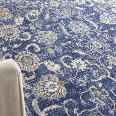 Navy Blue Traditional Persian 4' x 6' Synthetic Area Rug