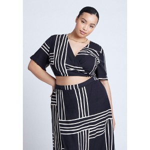 ELOQUII Women's Plus Size Printed Wrap Top - 1 of 4