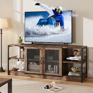 Farmhouse TV Stand for 65/75 Inch TVs, Entertainment Center With Storage Cabinet and Mesh Doors, Industrial Media Console Table for Living Room - 1 of 4