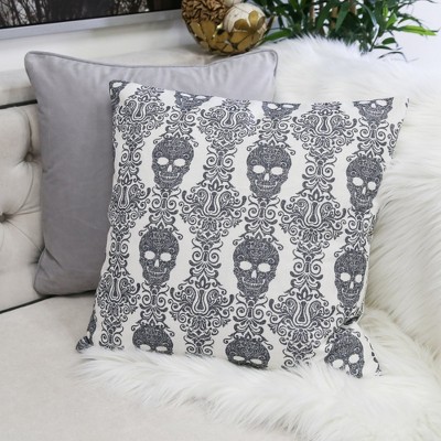 TopComfy Support Pillow Gothic Damask Skull Throw Pillow for Gothic and Halloween Decor, Gray, 17"*17"*10"