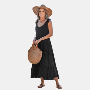 Women's Breezy Black Tiered Maxi Dress with Scoop Neck - Cupshe - 1 of 4