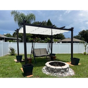 PURPLE LEAF Outdoor Metal Pergola with Retractable Canopy Patio Shade Cover for Garden Pool Yard Brown Aluminum Frame - 1 of 4