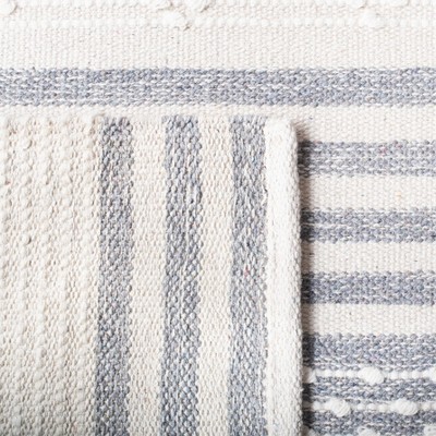 Ivory and Silver Striped Flat Woven Wool Cotton Area Rug