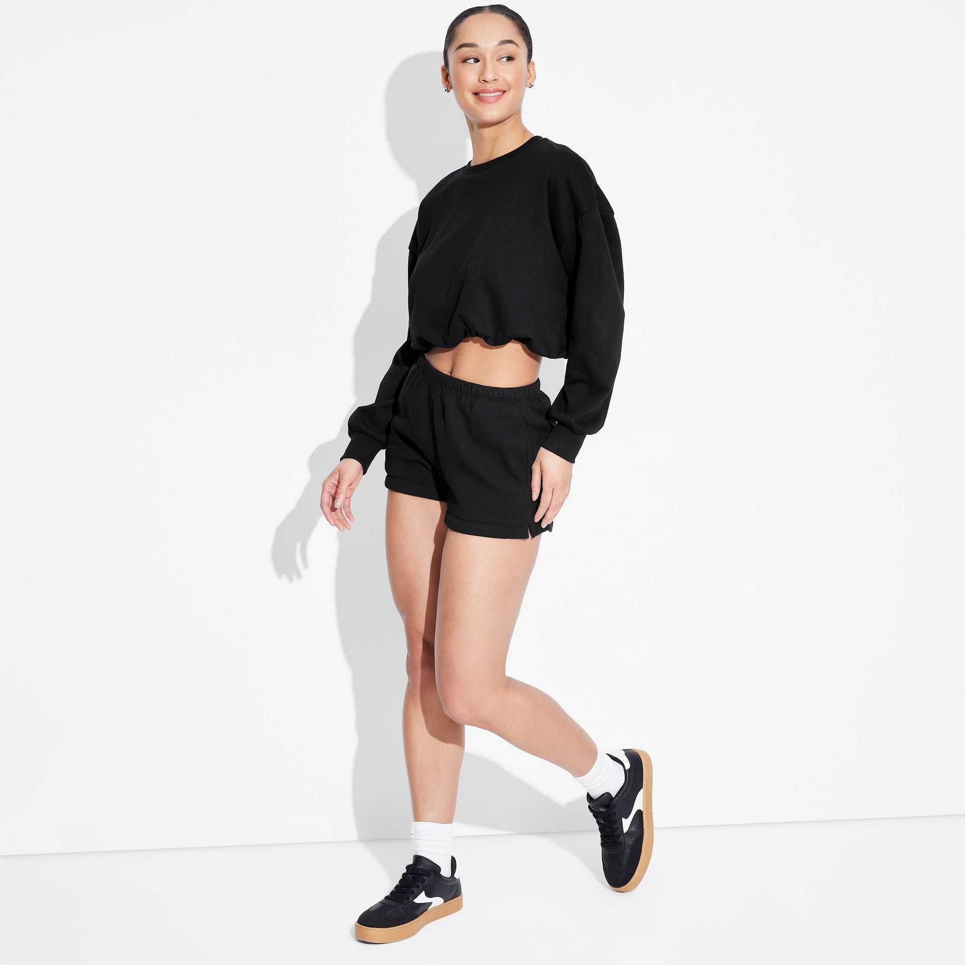 Women's Mid-Rise Fleece Pull-On Shorts - Wild Fable™ Black M: Cotton Blend, Midweight, Elastic Waist, 2.5" Inseam, Machine Washable