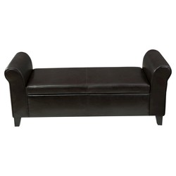 Alden Tufted Faux Leather Armed Storage Ottoman Bench Brown Christopher Knight Home Target