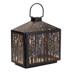 Forest Cut Metal Lantern with Gold Accent 12"H - 1 of 4