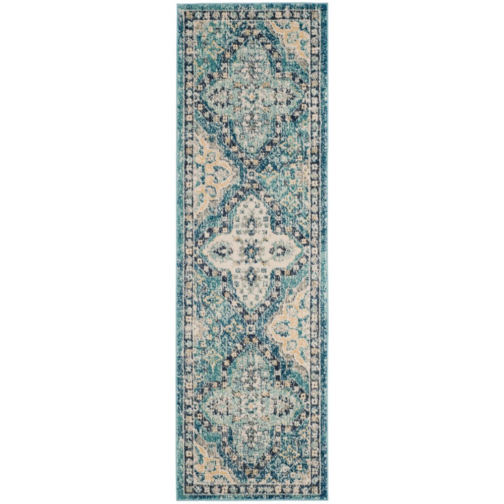  Runner Loomed Medallion Rug Light Blue