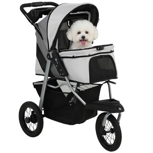 PawHut Pet Stroller for Small Dogs, Foldable Dog Stroller with 12" Rubber  Wheels, Mesh Window, One-Foot Brake, Up to 22 LBS, Light Gray