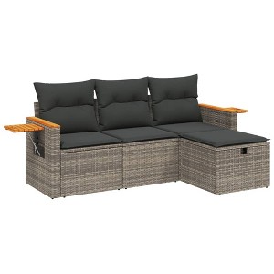 vidaXL 4 Piece Patio Sofa Set with Cushions - Gray without storage - 1 of 4