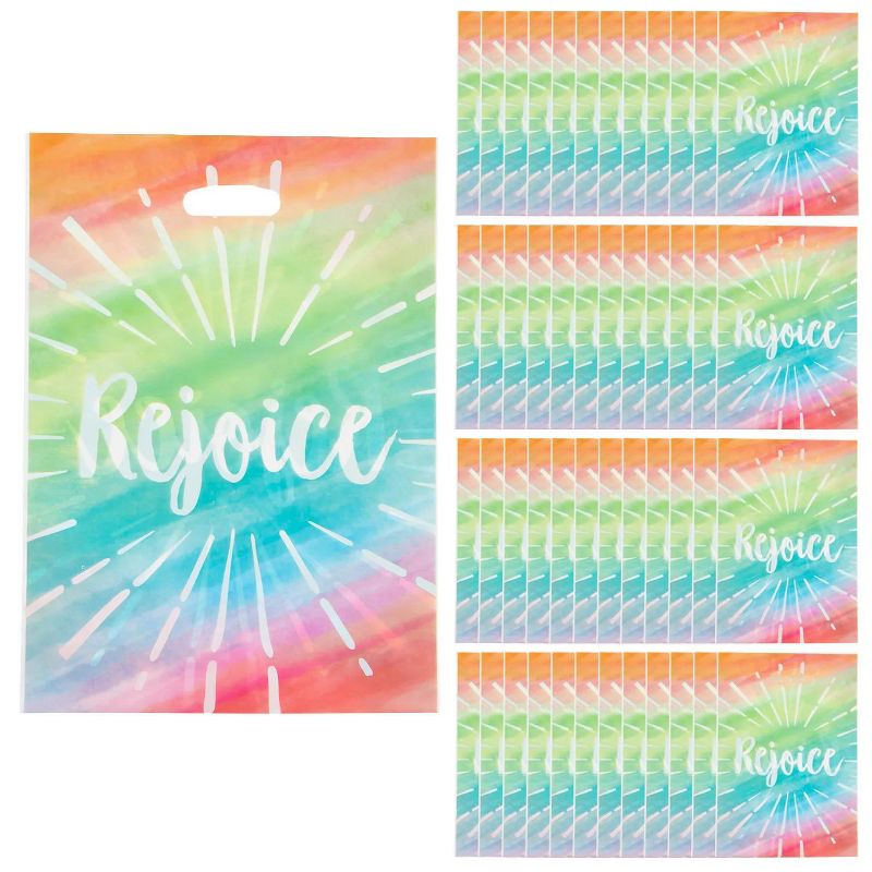 Fun Express Colorful Large Rejoice Plastic Goody Bags - 50 Pc. for Easter Celebrations