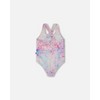 Deux par Deux Girl Printed One-Piece Swimsuit Pink Butterflies with Bubble Effects - 3 of 4