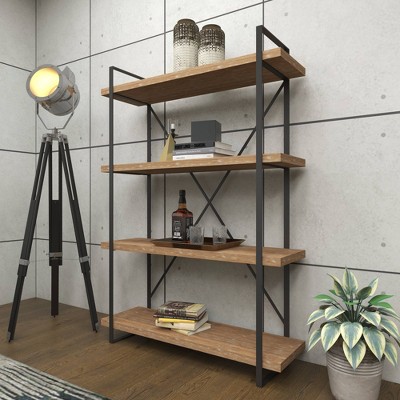 Rustic Industrial 67" Tall Brown Fir Wood 4-Tier Shelving Unit