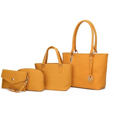 MKF Collection Edelyn Embossed M Signature Vegan Leather Women’s Tote Bag by Mia K – 4 Pcs set