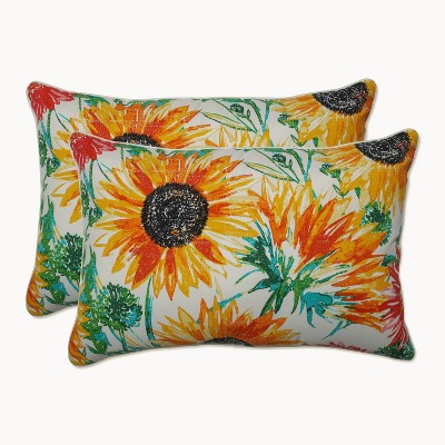 2pc Outdoor/Indoor Oversized Rectangular Throw Pillow Set Sunflowers Sunburst Yellow - Pillow Perfect: Weather-Resistant Patio Accents