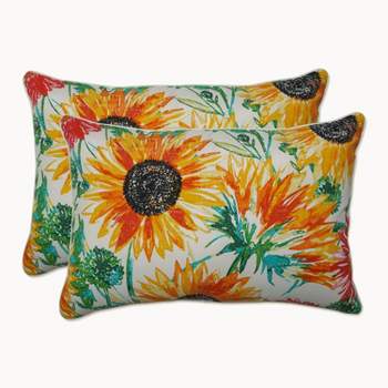 2pc Outdoor/Indoor Oversized Rectangular Throw Pillow Set Sunflowers Sunburst Yellow - Pillow Perfect