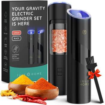 July Home Premium Gravity Electric Salt and Pepper Grinder Set, 2 Pack, Battery Operated
