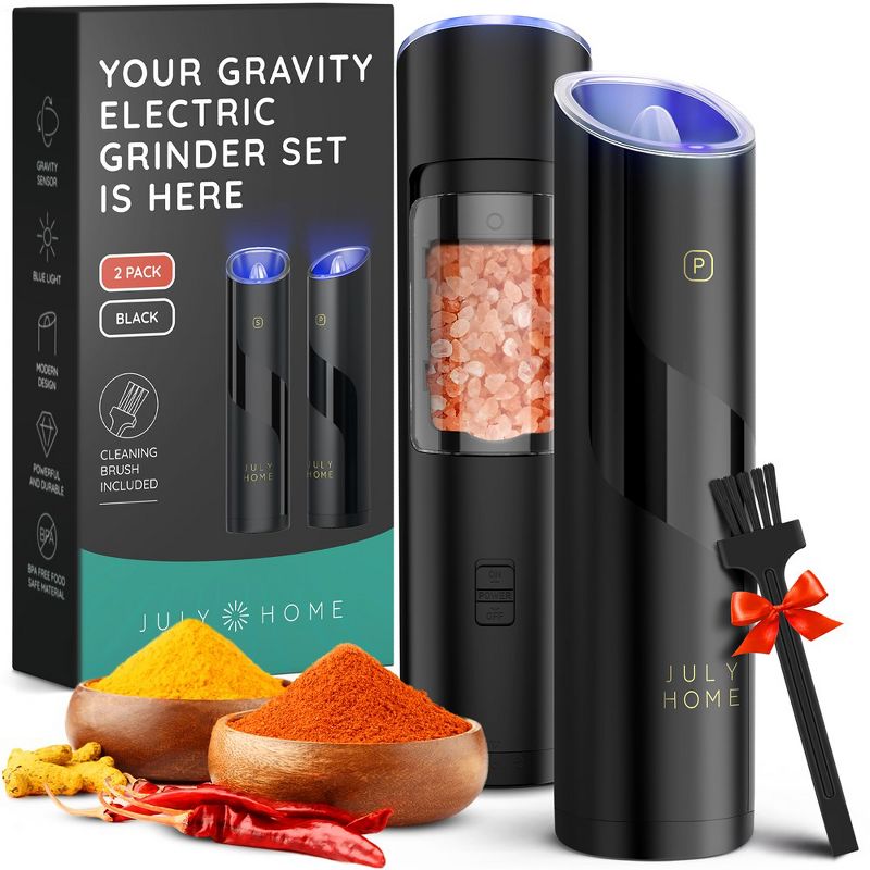 July Home Premium Gravity Electric Salt and Pepper Grinder Set, 2 Pack, Battery Operated, 1 of 9