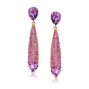 Ross-Simons 3.30 ct. t.w. Amethyst and 1.40 ct. t.w. Rhodolite Garnet Drop Earrings in 18kt Rose Gold Over Sterling - 1 of 3