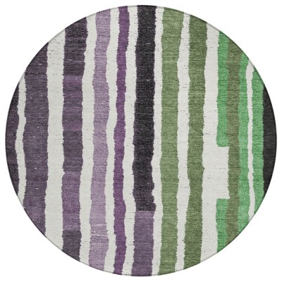 HomeRoots 8' Purple Ivory And Green Round Striped Washable Indoor Outdoor Area Rug