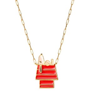 Peanuts Womens Snoopy Gold-Plated Sterling Silver Dog House Snoopy Necklace - Officially Licensed, 18'' - 1 of 4