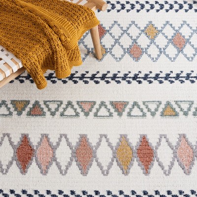 Ivory and Multi Hand-Knotted Square Wool Rug, 6'7"
