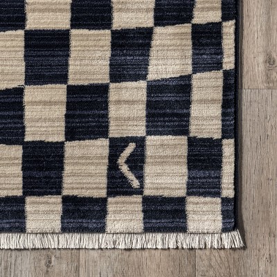 Navy and Beige Geometric Synthetic 8' x 10' Area Rug