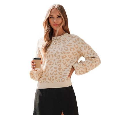 Women's Leopard Print Oversized Sweater - Cupshe