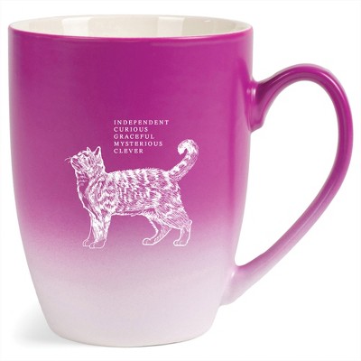 Elanze Designs 12 Ounce Ceramic Decorative Laser Engraved Giftable Novelty Tea Coffee Cup Mug Pink and White Cat Independent Curious Mysterious