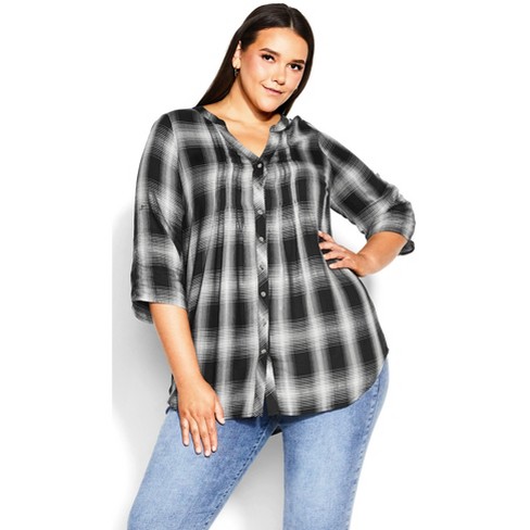 Women's Plus Size Pia Plaid Longline Shirt - Black | Avenue : Target