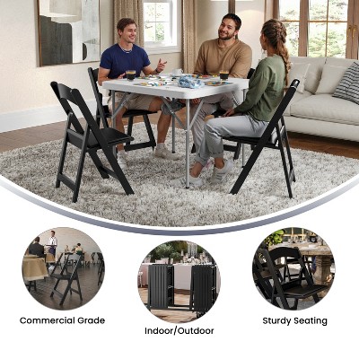 Black Resin Armless Folding Chair with Cushions - 2 Pack