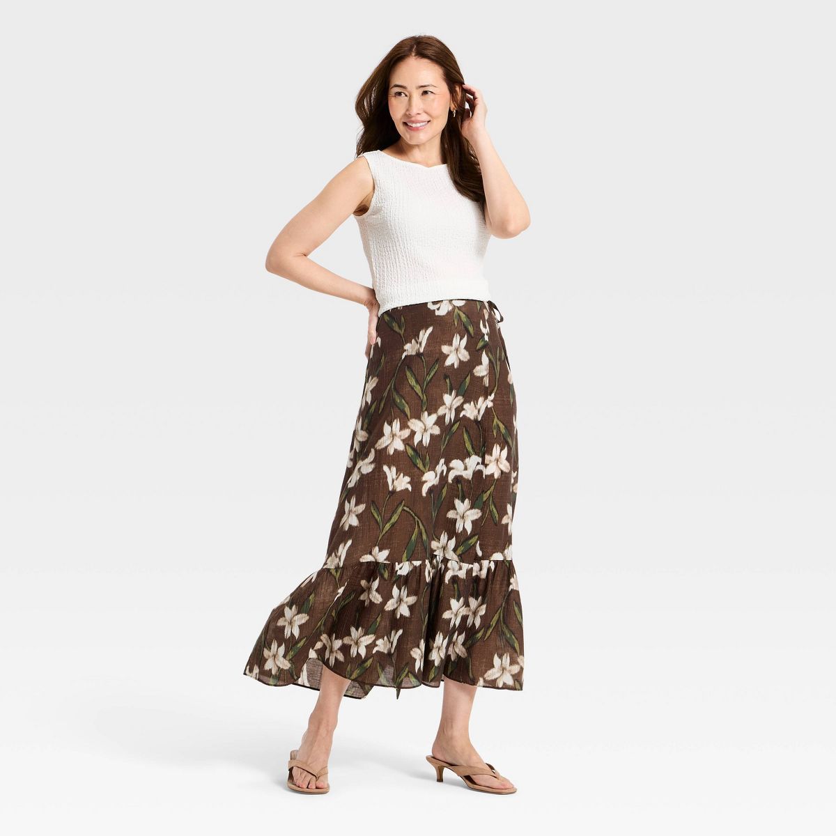 Women's Floral Wrap Maxi Skirt - A New Day™ Brown - thumbnail 3