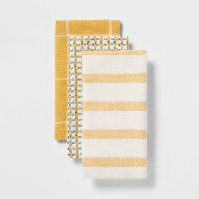 3pk Cotton Kitchen Towels Yellow - Threshold™