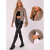 INSPIRE CHIC Women's Stand Collar Zip Up Long Sleeve Faux Fur Cropped Jacket - 2 of 4