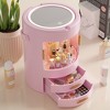 VECELO Makeup Organizer, Cosmetics Storage Box with Flip Mirror, White/Pink - 4 of 4