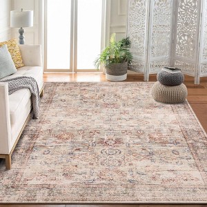 Area Rugs for Living Room,Vintage Rugs for Bedroom Machine Wash Soft Low Pile Area Rug Print Carpet with Rubber Backing - 1 of 4