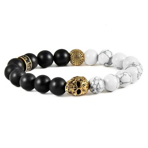 Crucible Men's Skull with Howlite and Matte Onyx Stone Beads Stretch Bracelet - 1 of 3