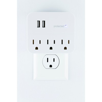 GE 3 Outlet 2 USB Port Surge Protector Tap 560 White_6