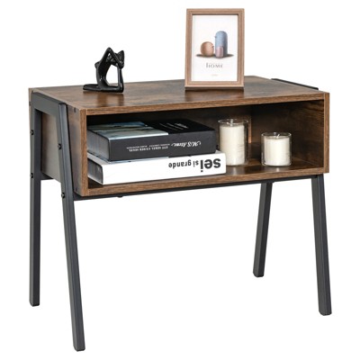 Tangkula Set of 2 Industrial End Table Stackable Nightstand with Open Storage Compartment Sofa Side Table with Metal Frame