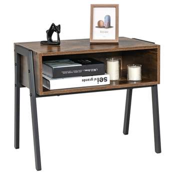 Tangkula Industrial End Table Stackable Nightstand with Open Storage Compartment Sofa Side Table with Metal Frame