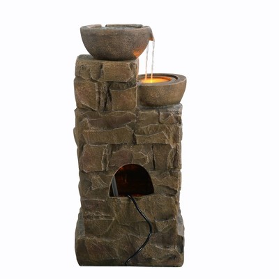 33.27" Brown Polyresin Cascading Bowls and Stacked Stones LED Fountain