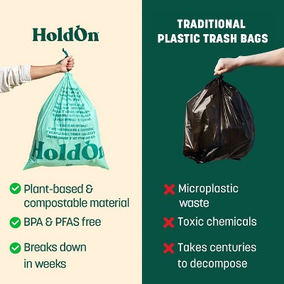 HoldOn Bags Compostable Tall Kitchen Trash Bags - 13gal/25ct