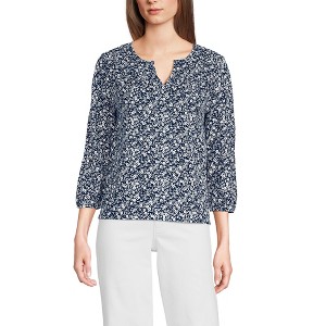Lands' End Women's 3/4 Sleeve Slub Notch Neck Top - 1 of 3
