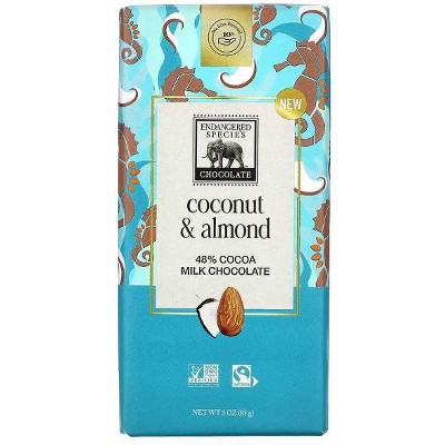 Endangered Species Chocolate, Milk Chocolate Bar, Coconut & Almond, 48% Cocoa, 3 oz