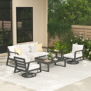 SUGOLD Aluminum Patio Furniture Set 5 Pieces Outdoor Conversation Set with Teak Coffee Table & Cushion, Outdoor Patio Furniture Sectional Patio Sofa - 1 of 4