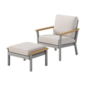 SONGMICS HOME Sencillo Collection - Patio Furniture Set, Patio Chair with Ottoman, Armchair with Ottoman and Cushion,Gray and Beige - 1 of 4